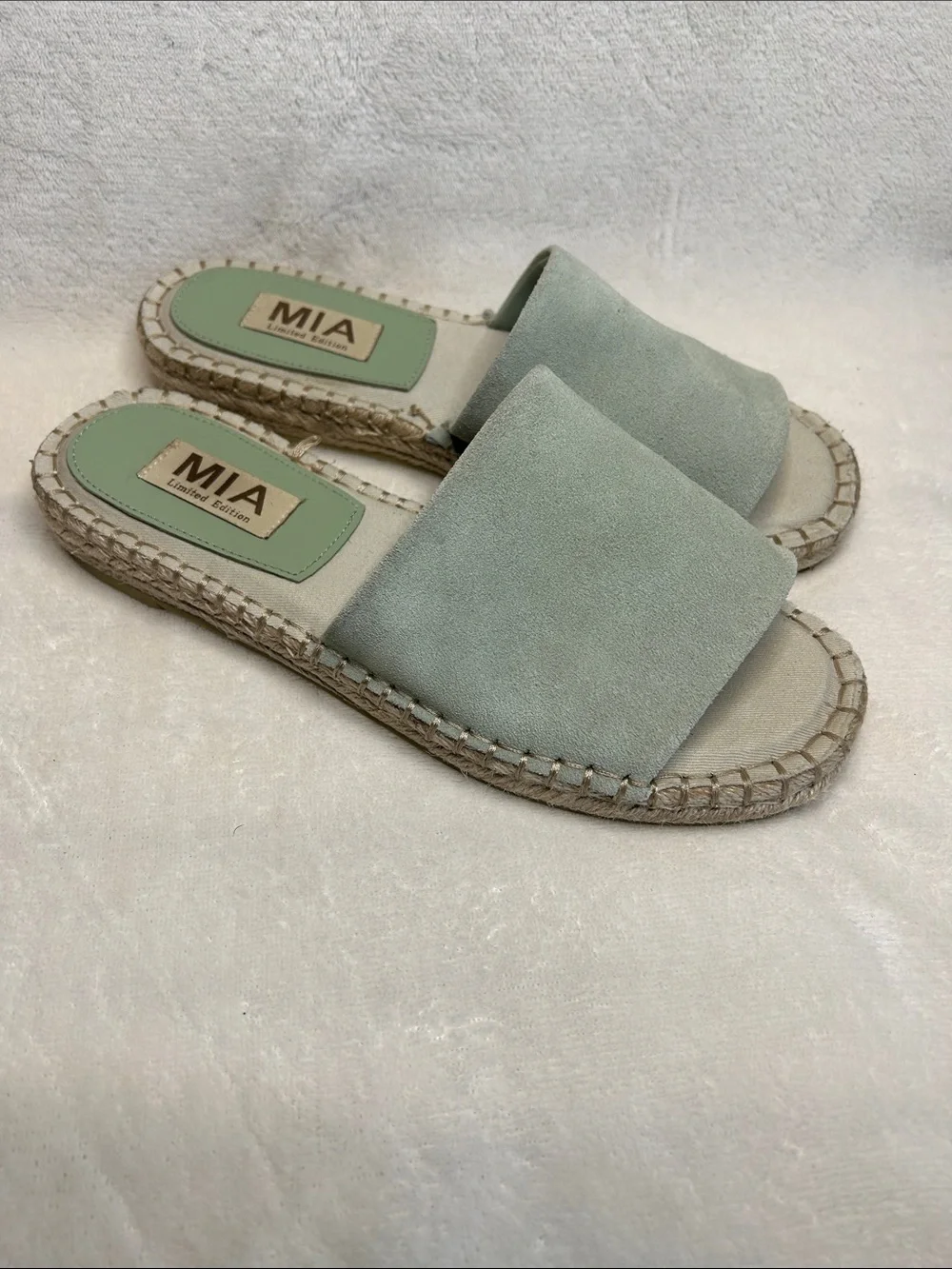 Mia Novelli Suede Leather Espadrille Jute Slides Sandals Sage Green Women 8